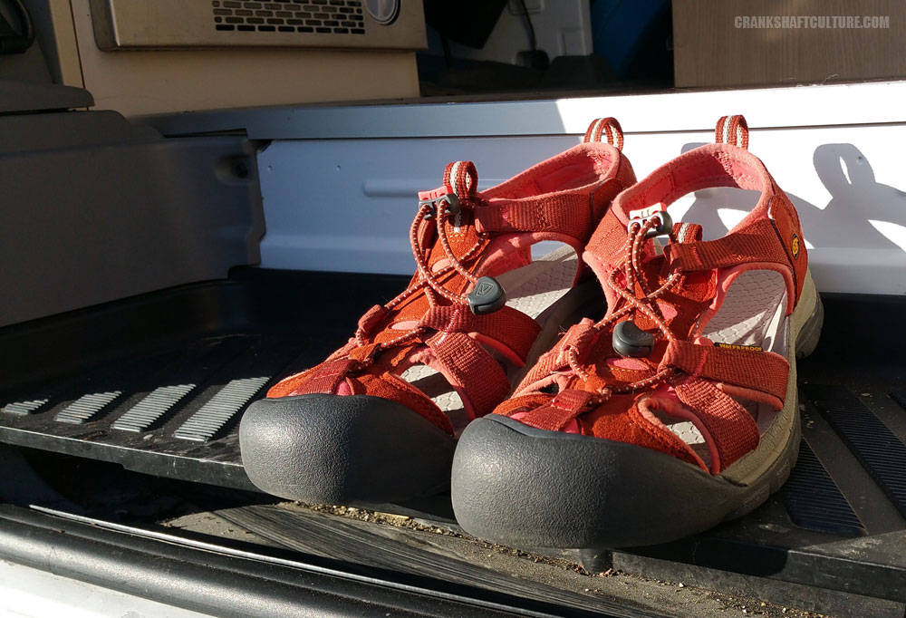 Drying shoes in van