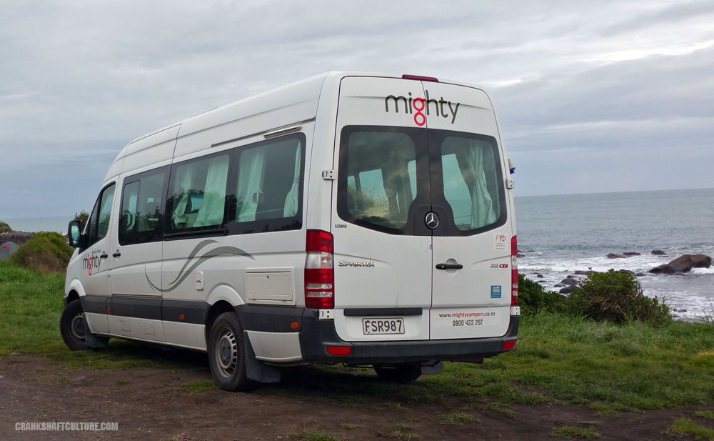 Campervan by the Tasmin Sea in New Zealand