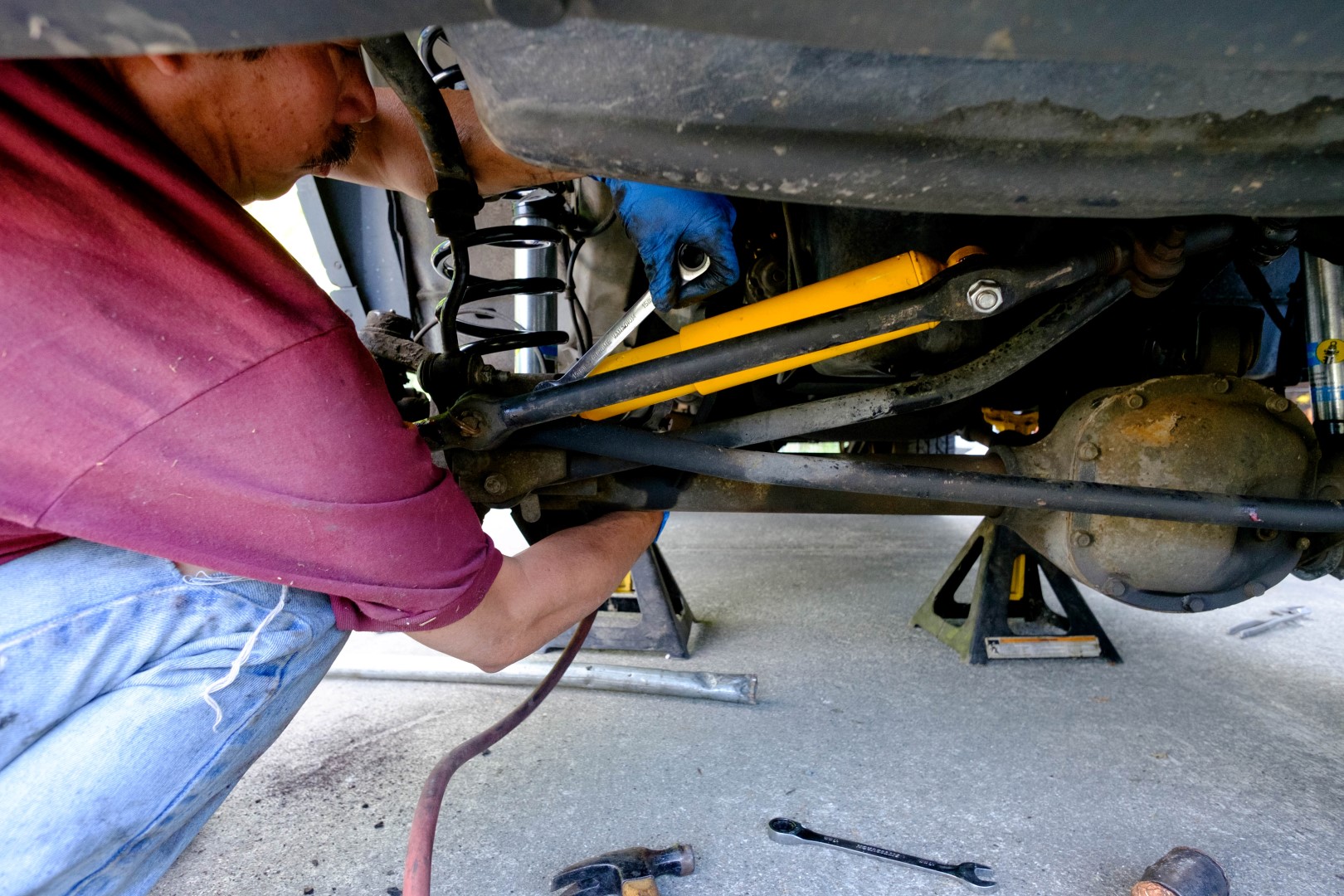 My dad installing the new steering stabilizer