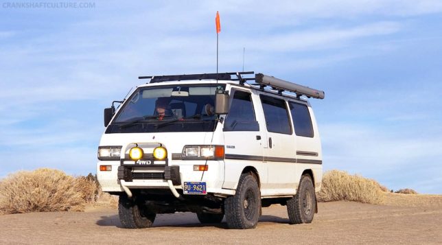 Our Delica conquering the Christmas Valley Dunes in Oregon, well, at least not sinking in it!