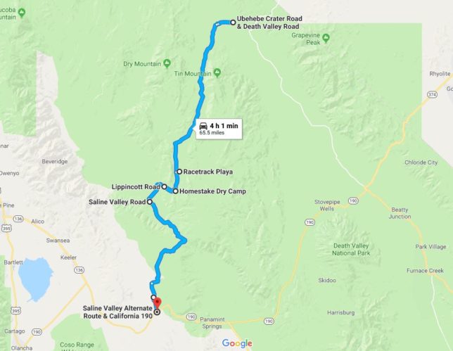 Map of our Death Valley recommended route.