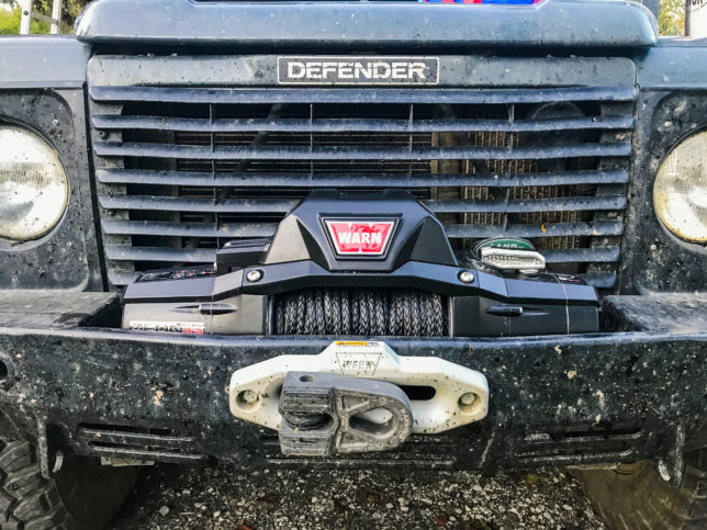 A Warn Zeon winch adorns the front bumper of Chris' Land Rover Defender 90. 