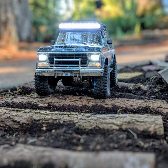 RC Ford Bronco on the logs
