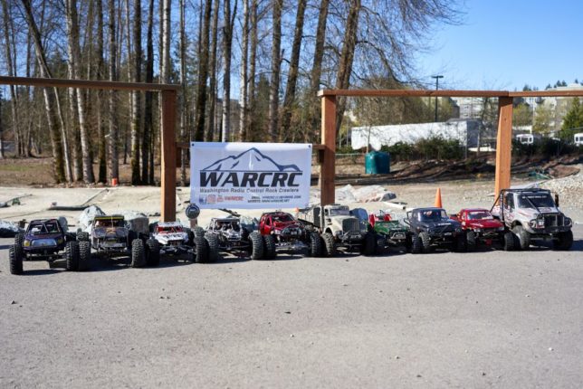 RC vehicles lined up for the 1:10 Top Truck Challenge. 