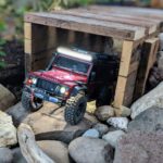 The RC Land Rover coming out of a tunnel