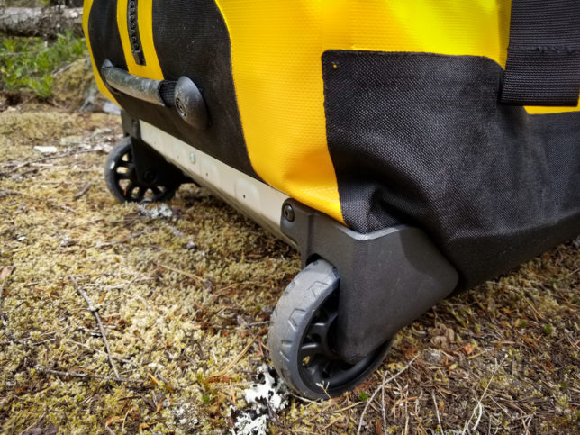 The Ortlieb RS 110 duffle bag's aluminum skid plate protects the duffle's bottom.