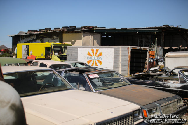 A variety of cars at Arizona junkyard