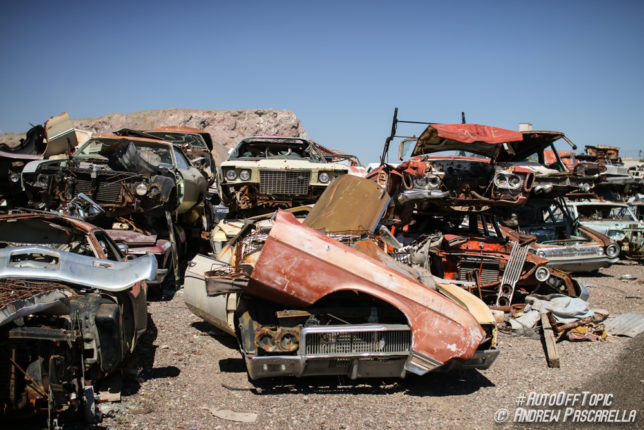 Parts of cars at junkyard