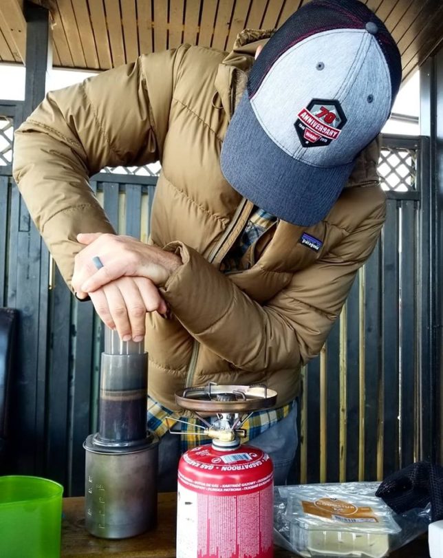 Andy using the AeroPress in Iceland.