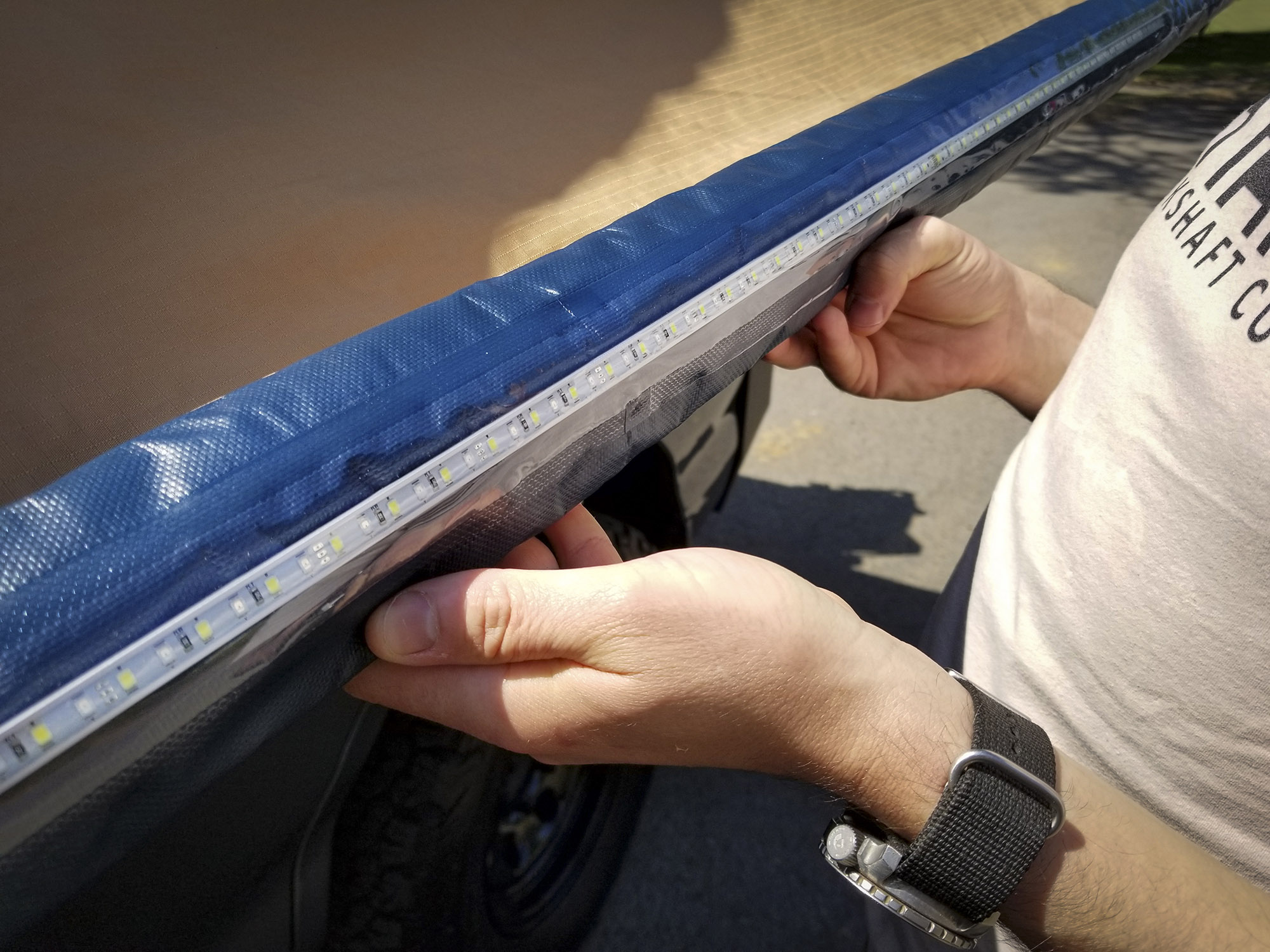 The ARB 2500MM awning has a near side-to-side LED lighting strip