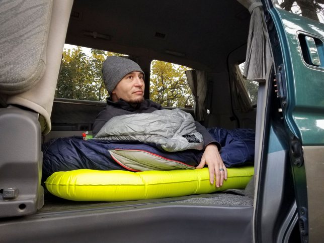 Andy Lilienthal testing the Big Agnes Torchlite 20 men's sleeping bag