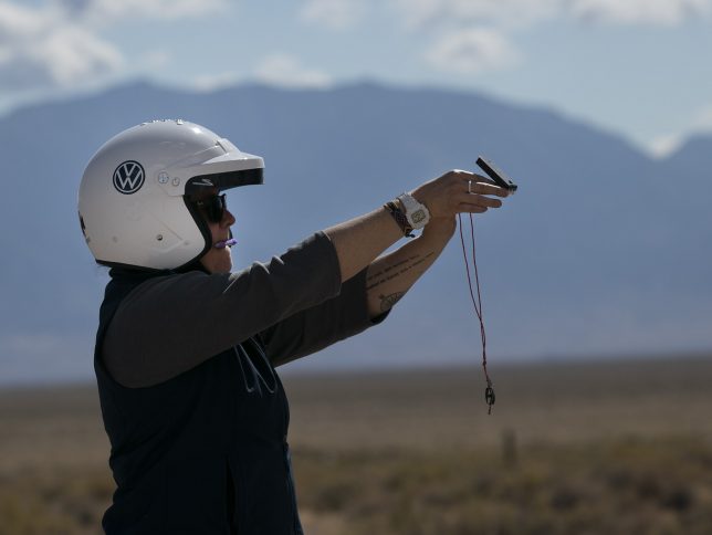 Team Volkswagen navigator, Emily Winslow, is using a Suunto MC-G2 compass during the 2021 Rebelle Rally competition.