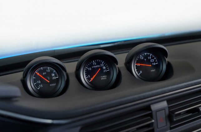 The 2023 Nissan Z has three center-mounted gauges on the dashboard.