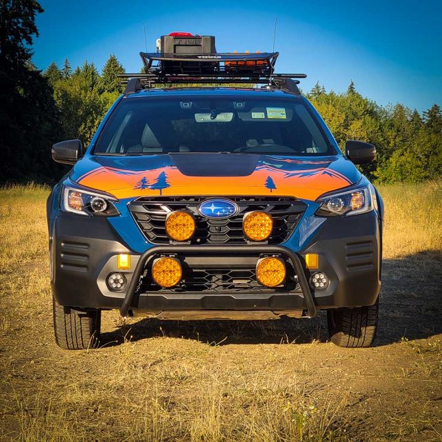 A Rally Innovations light bar and four Lightforce Venom LED driving lights will serve as auxiliary lighting on our Subaru Outback Wilderness.
