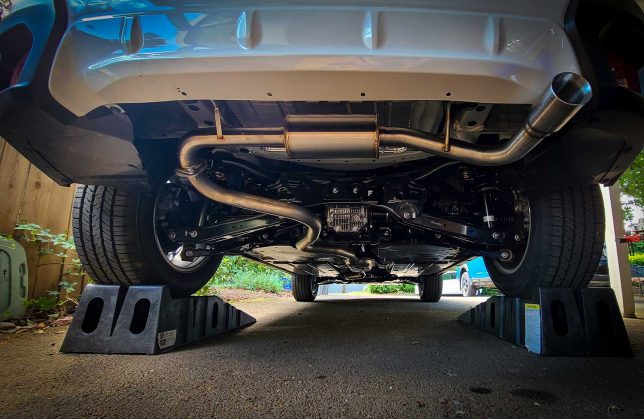 The Nameless Executive Axle Back Exhaust installed on the crosstrek.