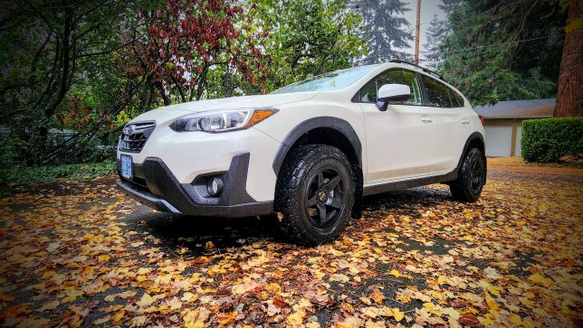 2022 Subaru Crosstrek with a manual transmission, Reika Seeker wheels, and BFGoodrich KO2 all-terrain tires.