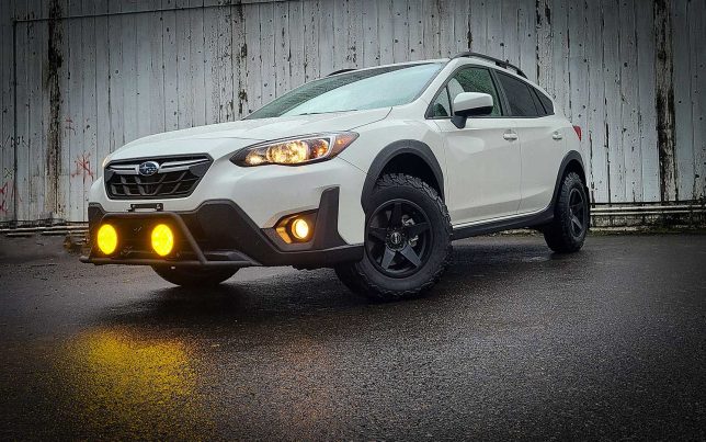 Custom 2022 Subaru Crosstrek with light bar, lights, and armor