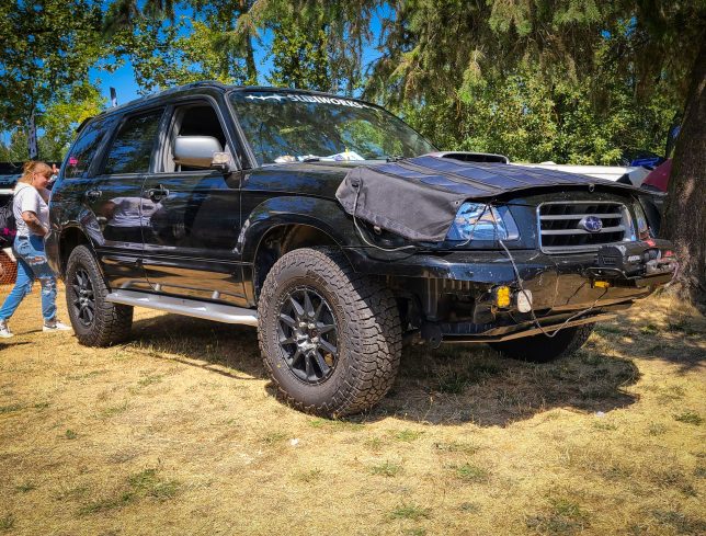 Lifted black Subaru Forester at Big Northwest Meet 2023
