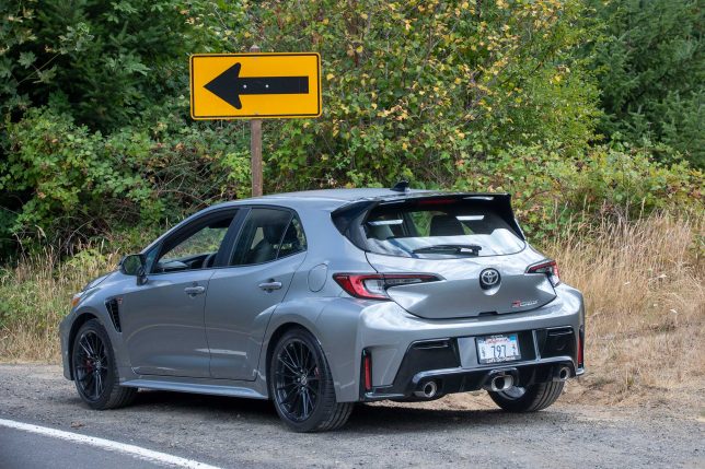 Toyota Corolla GR at a curve.