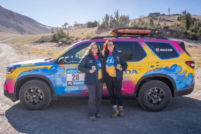 Mercedes Lilienthal and Emily Winslow with their 2024 Honda Pilot TrailSport at the 2023 Rebelle Rally. 