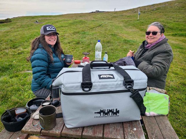 Mercedes and Helga enjoying a picnic in Iceland's Westfjords.