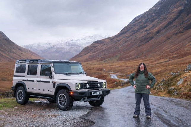 Mercedes Lilienthal with an INEOS Grenadier in Scotland. 
