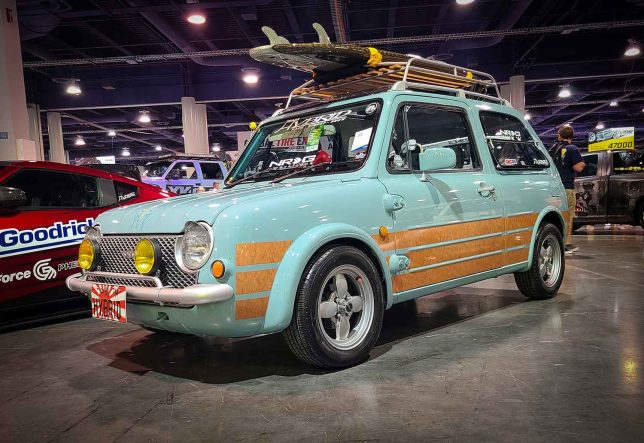Nissan Pao with surfboards from the 2023 SEMA Show.