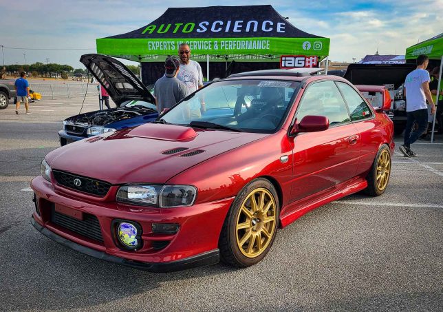 Super clean two-door Impreza at Subiefest Texas 2023.