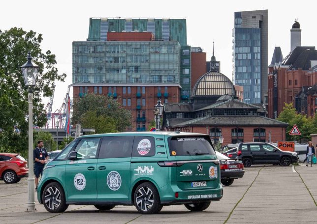 Volkswagen ID. Buzz at the finish line in Hamburg, Germany. 