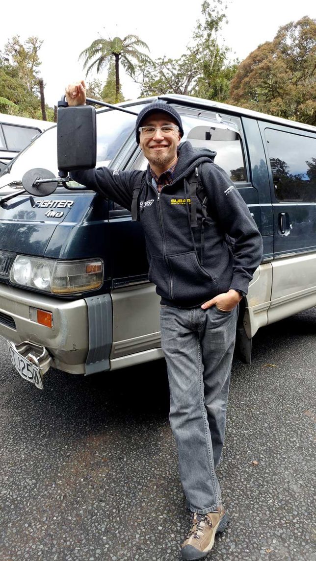 Andy Lilienthal with Mitsubishi Delica in New Zealand.