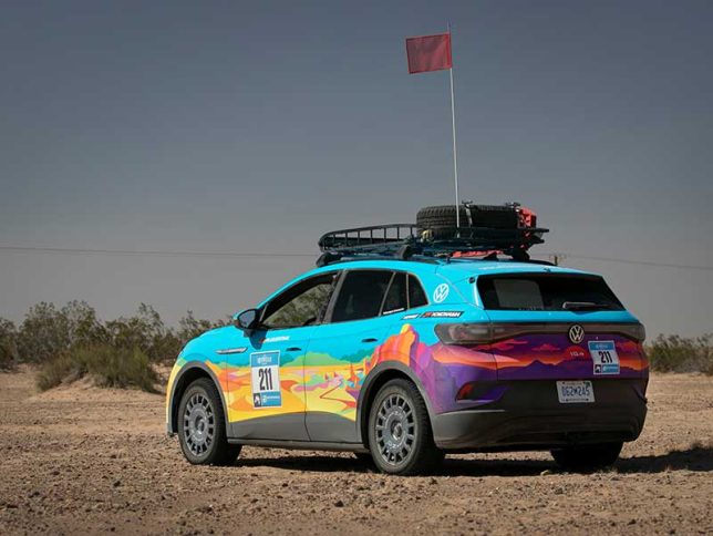 The all-electric 2021 Volkswagen ID.4 which competed in the 2021 Rebelle Rally