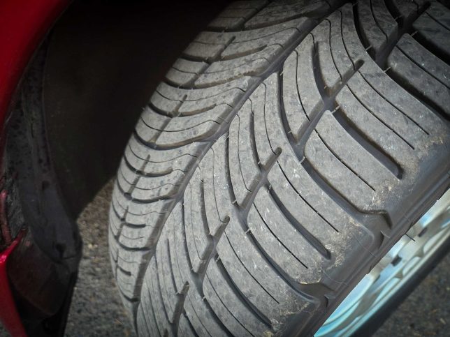 The V-shaped tread pattern on the BFGoodrich g-Force Comp2 A/S Plus tire.