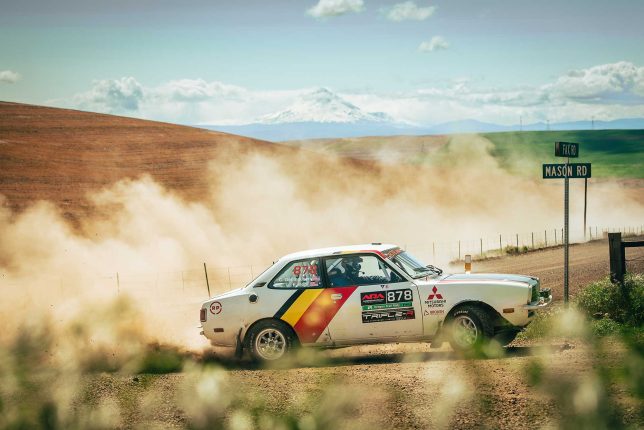 Classic Mitsubishi Rally car at Oregon Trail Rally