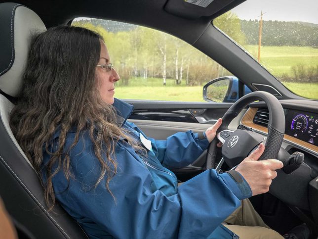 Mercedes driving a 2025 Volkswagen Tiguan SEL R-Line