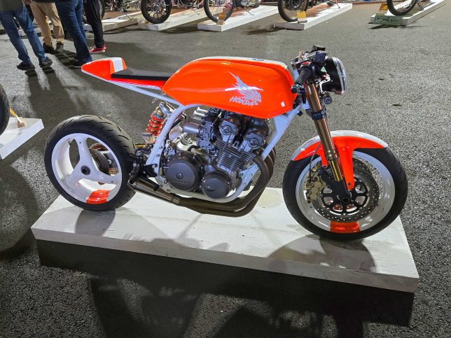 Custom Honda with 1990s retro vibes.