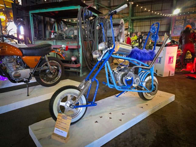 Cookie Monster themed mini bike by @minibike_mike