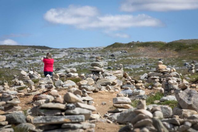 Many stones near Norway's Arctic Circle sculpture.