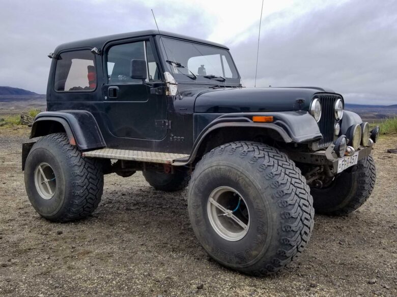 Lifted Jeep on massive balloon tires in Iceland. Photo by Mercedes Lilienthal