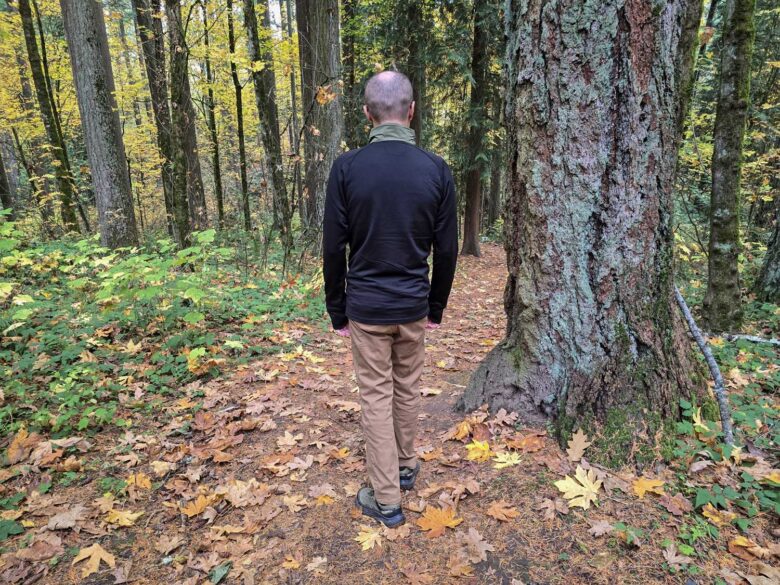 Man wearing Smartwool Smartloft Hybrid Jacket back