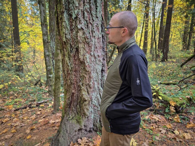 Man wearing Smartwool Smartloft Hybrid Jacket side