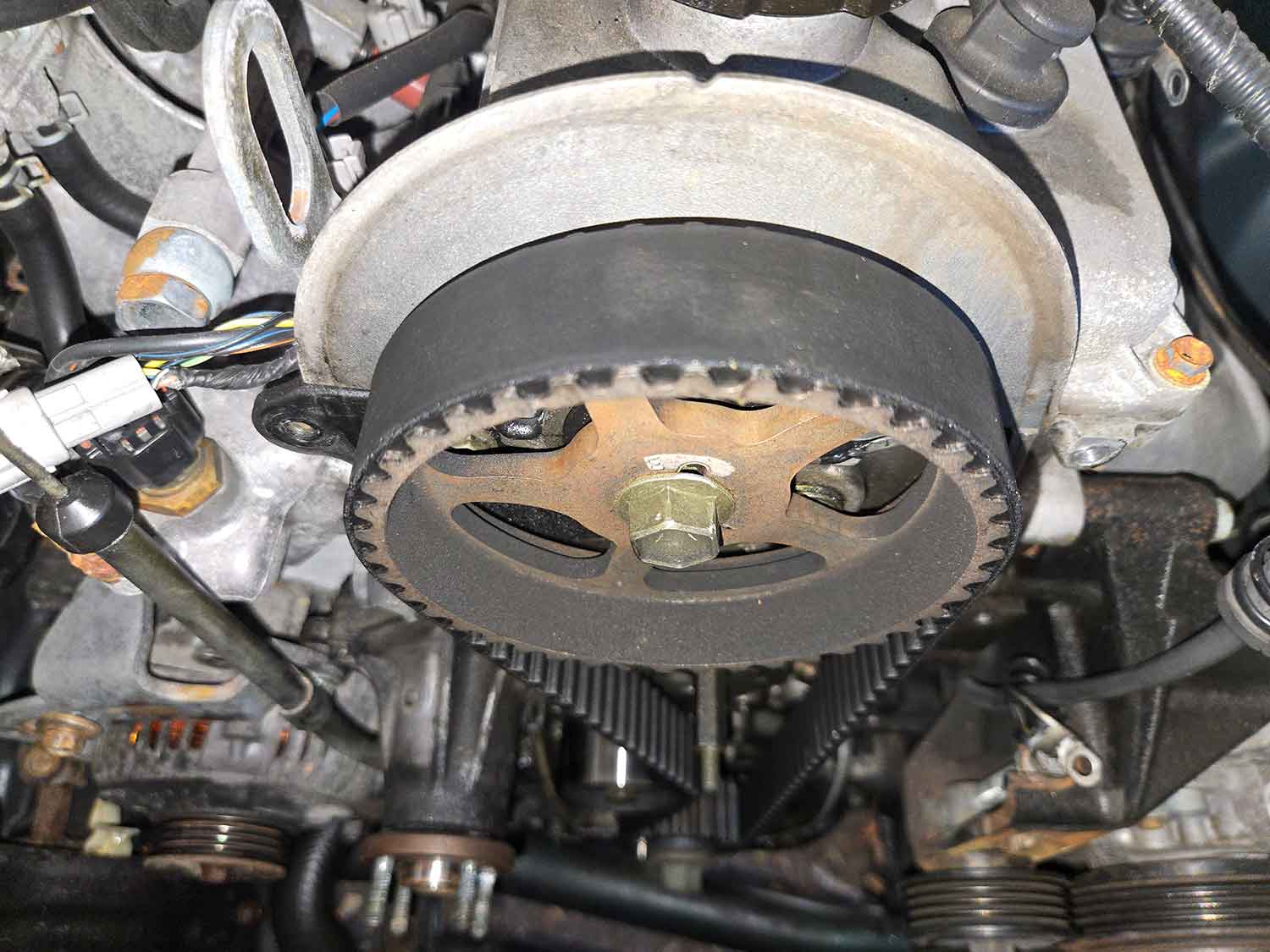 Suzuki G13BB engine with timing cover off