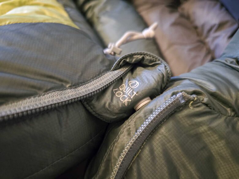 Sea to Summit Quilt Lock snap keeping top of sleeping bag together
