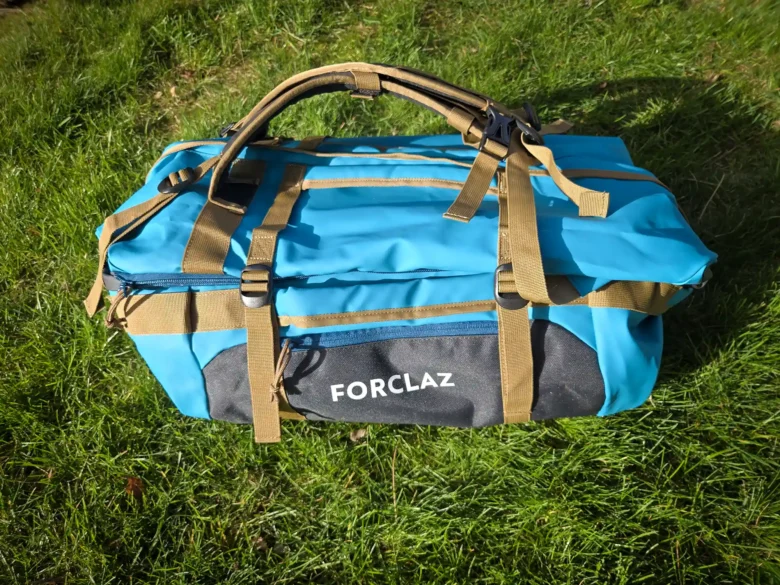 Decathlon Simond 500 Extend 40-60L Duffel Bag on the grass