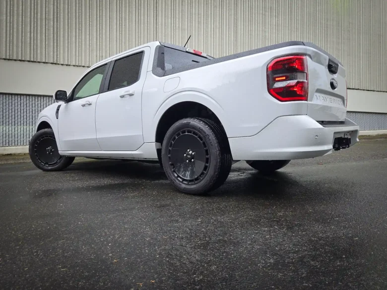 White Ford Maverick Lobo rear photo in a parking lot