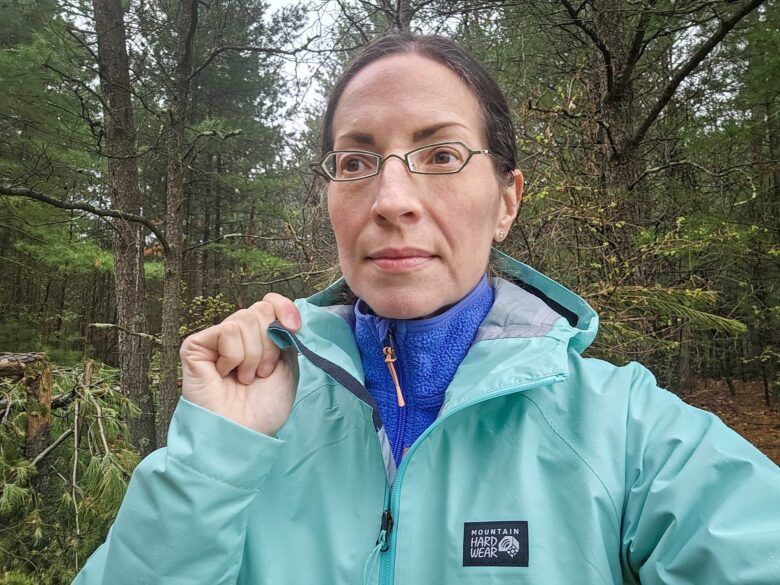 The Mountain Hardwear Threshold Jacket has a soft fabric detail near the top