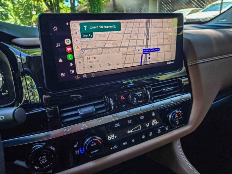 Nissan Pathfinder Platinum 12.3" screen with Android Auto.