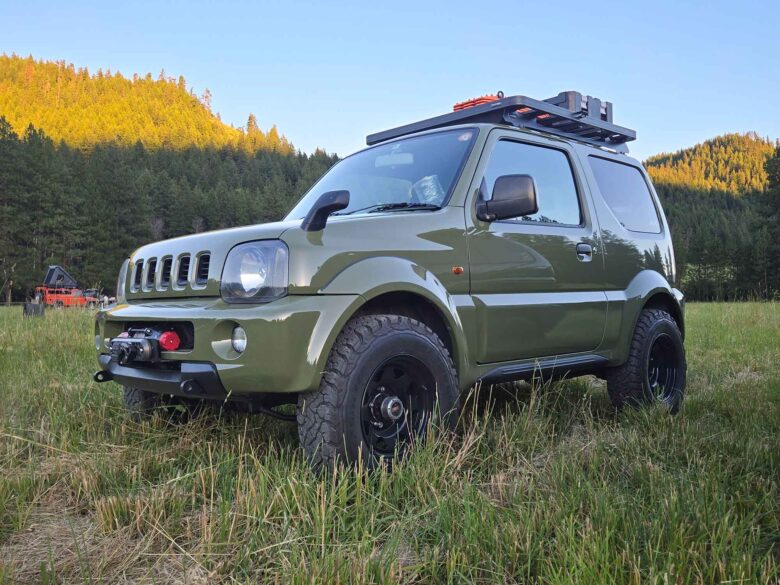 1998 Suzuki Jimny in the field at the 2026 Northwest Overland Rally.